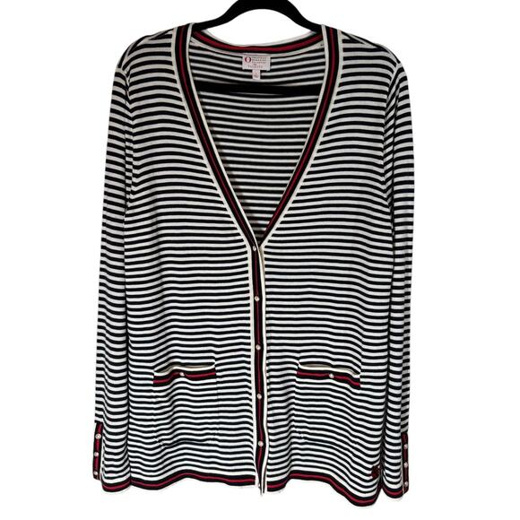 Talbots the Oprah Magazine Collection Embroidered Striped Cardigan Black Large - Picture 2 of 8